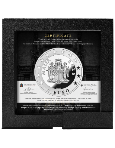 PRAGUE City Hall Clocks 1 Oz Silver Coin 5€ Euro Malta 2025 - Coins & More - Europa