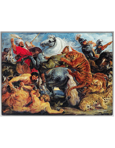 THE TIGER HUNT By Peter Paul Rubens Colored 2.5 Oz Silver & 120g Copper Coin 10000 Francs Chad 2024 - Coins & More - Tchad