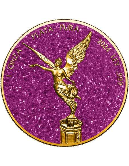 PINK TOPAZ Precious Gemstones 1 Oz Silver Coin 1 Onza Libertad 2024 - Coins & More - Usa