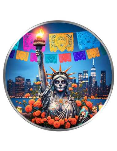 STATUE OF LIBERTY Famous Female Icons Dia De Los Muertos 1 Oz Silver Coin USA 2024 - Coins & More - Usa