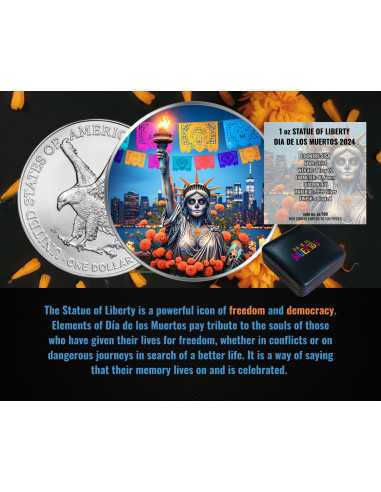 STATUE OF LIBERTY Famous Female Icons Dia De Los Muertos 1 Oz Silver Coin USA 2024 - Coins & More - Usa
