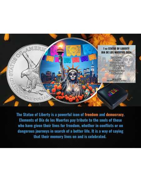 STATUE OF LIBERTY Famous Female Icons Dia De Los Muertos 1 Oz Silver Coin USA 2024 - Coins & More - Usa
