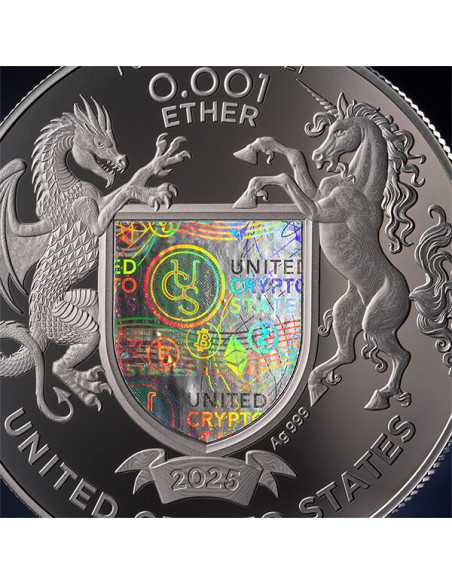 ETHEREUM Binary World 1 Oz Silver Coin 0.001 ether United Crypto States 2025 - Coins & More - Münzen nach Ländern