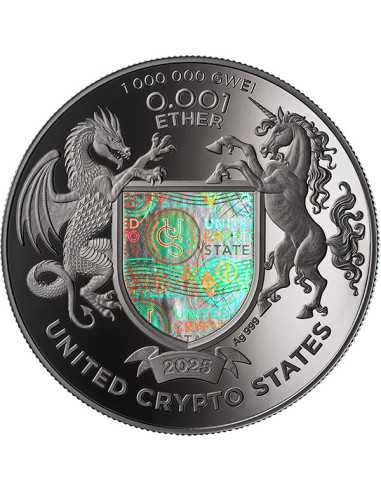 ETHEREUM Binary World 1 Oz Silver Coin 0.001 ether United Crypto States 2025 - Coins & More - Münzen nach Ländern
