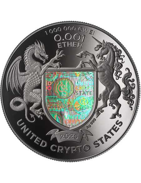 ETHEREUM Binary World 1 Oz Silver Coin 0.001 ether United Crypto States 2025 - Coins & More - Münzen nach Ländern
