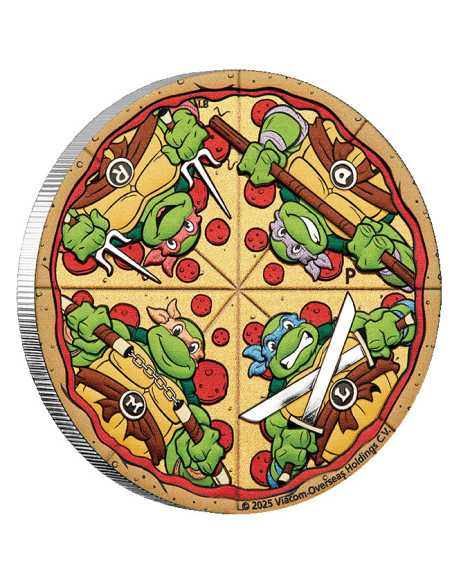 PIZZA Teenage Mutant Ninja Turtles 2 Oz Silver Coin 2$ Tuvalu 2025 - Coins & More - Tuvalu