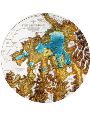 YELLOWSTONE Topography 5 Oz Silver Coin 25$ Cook Islands 2024 - Coins & More - Islas Cook