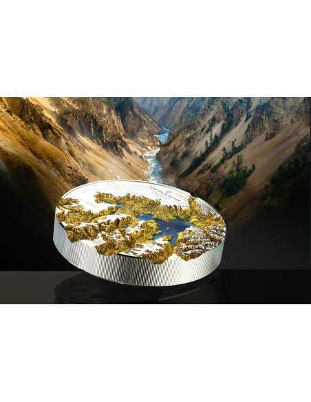 YELLOWSTONE Topography 5 Oz Silver Coin 25$ Cook Islands 2024 - Coins & More - Islas Cook