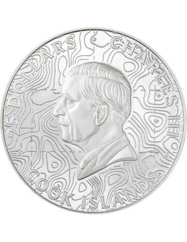 YELLOWSTONE Topography 5 Oz Silver Coin 25$ Cook Islands 2024 - Coins & More - Islas Cook