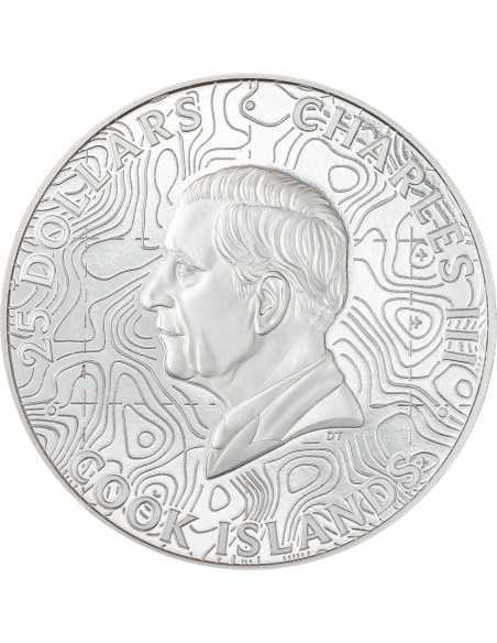YELLOWSTONE Topography 5 Oz Silver Coin 25$ Cook Islands 2024 - Coins & More - Islas Cook