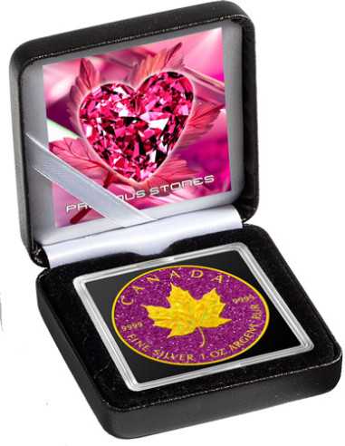 HOLO PINK TOPAZ Precious Gemstones Maple Leaf 1 Oz Silver Coin 5$ Canada 2025 - Coins & More - Canada
