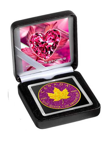 HOLO PINK TOPAZ Precious Gemstones Maple Leaf 1 Oz Silver Coin 5$ Canada 2025 - Coins & More - Canada