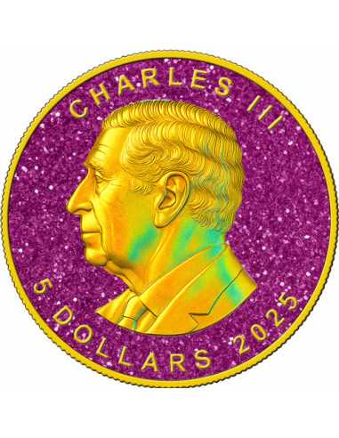 HOLO PINK TOPAZ Precious Gemstones Maple Leaf 1 Oz Silver Coin 5$ Canada 2025 - Coins & More - Canada