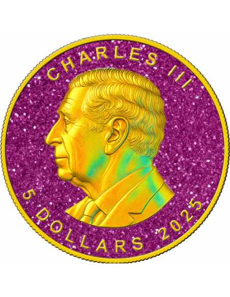 HOLO PINK TOPAZ Precious Gemstones Maple Leaf 1 Oz Silver Coin 5$ Canada 2025 - Coins & More - Canada