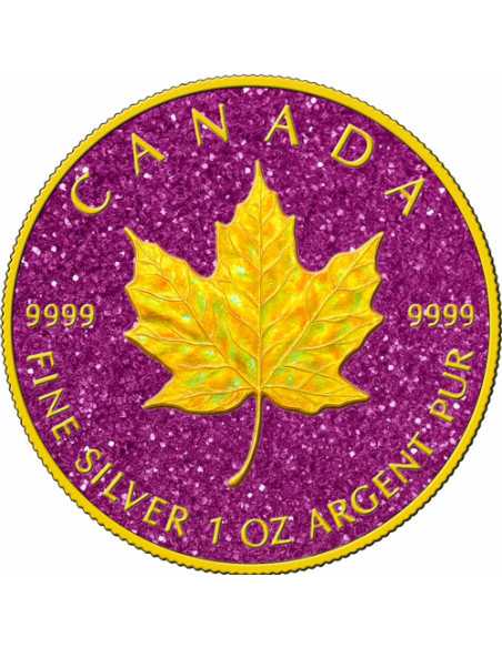 HOLO PINK TOPAZ Precious Gemstones Maple Leaf 1 Oz Silver Coin 5$ Canada 2025 - Coins & More - Canada