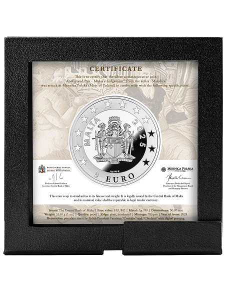 APOLLO AND PAN MIDAS' JUDGEMENT Maiolica 1 Oz Silver Coin 5€ Euro Malta 2025 - Coins & More - Europa