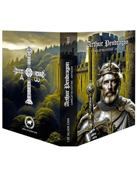 ARTHUR PENDRAGON Antique Finish Camelot BU Edition 1 Oz Silver Coin 2$ Niue 2023 - Coins & More - Niue
