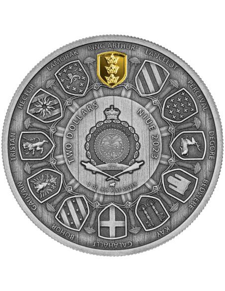ARTHUR PENDRAGON Antique Finish Camelot BU Edition 1 Oz Silver Coin 2$ Niue 2023 - Coins & More - Niue