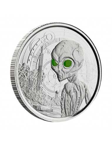 ALIEN 4 COINS SET Silver & Rhodium Glow in Dark Coin 2 Cedis Ghana 2021 - Coins & More - Africa