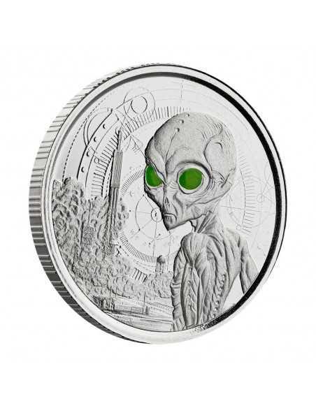 ALIEN 4 COINS SET Silver & Rhodium Glow in Dark Coin 2 Cedis Ghana 2021 - Coins & More - Africa