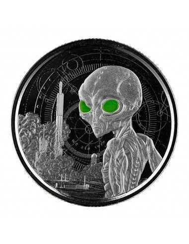 ALIEN 4 COINS SET Silver & Rhodium Glow in Dark Coin 2 Cedis Ghana 2021 - Coins & More - Africa