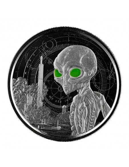 ALIEN 4 COINS SET Silver & Rhodium Glow in Dark Coin 2 Cedis Ghana 2021 - Coins & More - Africa
