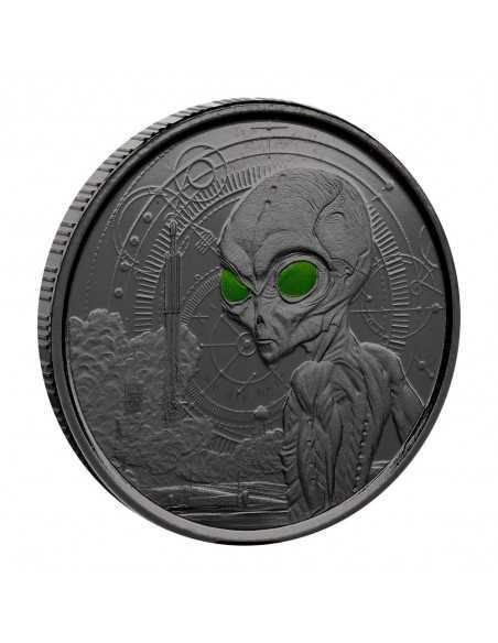 ALIEN 4 COINS SET Silver & Rhodium Glow in Dark Coin 2 Cedis Ghana 2021 - Coins & More - Africa