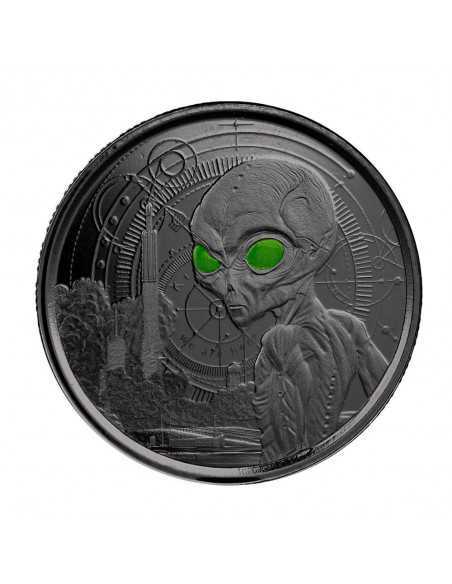 ALIEN 4 COINS SET Silver & Rhodium Glow in Dark Coin 2 Cedis Ghana 2021 - Coins & More - Africa