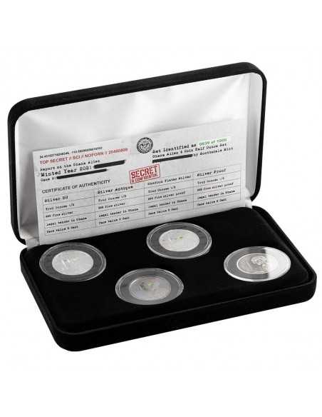 ALIEN 4 COINS SET Silver & Rhodium Glow in Dark Coin 2 Cedis Ghana 2021 - Coins & More - Africa