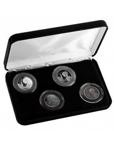 ALIEN 4 COINS SET Silver & Rhodium Glow in Dark Coin 2 Cedis Ghana 2021 - Coins & More - Africa