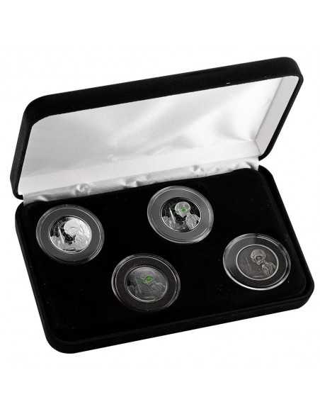 ALIEN 4 COINS SET Silver & Rhodium Glow in Dark Coin 2 Cedis Ghana 2021 - Coins & More - Africa