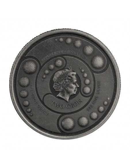 ALIEN 4 COINS SET Silver & Rhodium Glow in Dark Coin 2 Cedis Ghana 2021 - Coins & More - Africa