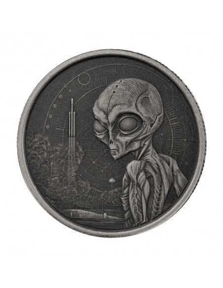 ALIEN 4 COINS SET Silver & Rhodium Glow in Dark Coin 2 Cedis Ghana 2021 - Coins & More - Africa