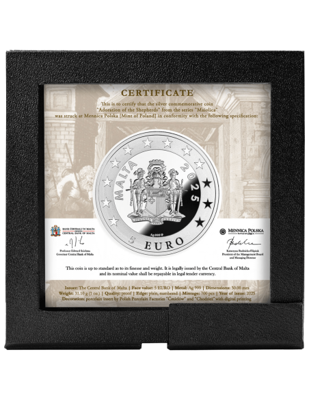 ADORATION OF THE SHEPHERDS Maiolica 1 Oz Silver Coin 5€ Euro Malta 2025 - Coins & More - Europa