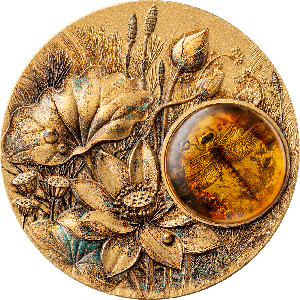 ベトナム産　美麗タマムシ　43mm DRAGONFLY Amber Mirage 2 Oz Silver Coin 2$ Samoa 2026 | Coins & More