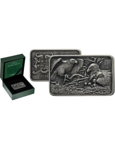 EAGLE FAMILY Trésors Familles Animales 1 Oz Silver Coin 1000 Francs Benin 2026 - Coins & More - Afrika