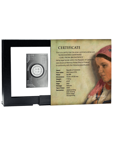 GIRL FROM BRONOWICE Józef Chełmoński Silver Coin 500 Francs Cameroon 2025 - Coins & More - Cameroun