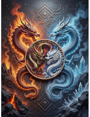 DRAGON OF ICE VS DRAGON OF FIRE 10 Oz Colorized Copper Medal - Coins & More - Demnächst
