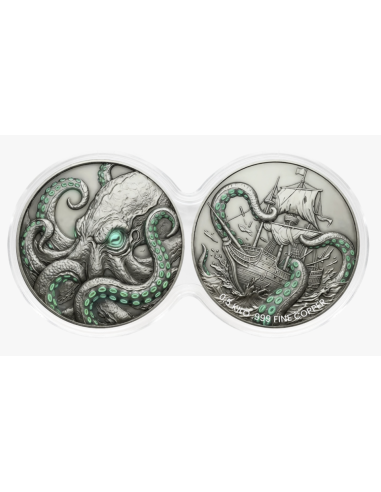 KRAKEN Glow in the Dark 2x 1/2Kg Kilo Copper Medal - Coins & More - Kupfer