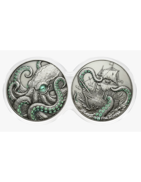 KRAKEN Glow in the Dark 2x 1/2Kg Kilo Copper Medal - Coins & More - Kupfer