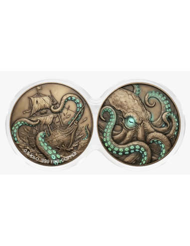 KRAKEN Glow in the Dark 2x 1/2Kg Kilo Copper Medal - Coins & More - Kupfer