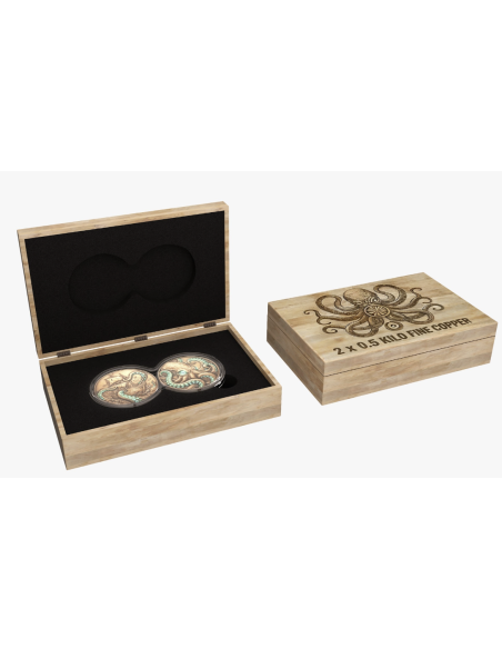 KRAKEN Glow in the Dark 2x 1/2Kg Kilo Copper Medal - Coins & More - Kupfer