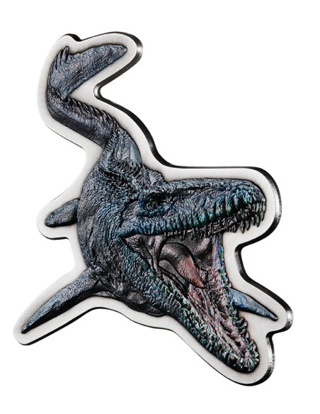 MOSASAURUS SHAPED JURASSIC WORLD 2 Oz Silver Antique Coin 5$ Dollars Niue 2022 - Coins & More - Films et Séries