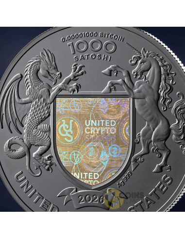 HEMP 1 Oz Silver Proof Coin 1000 Satoshi United Crypto States 2026 - Coins & More - Monete per Paese