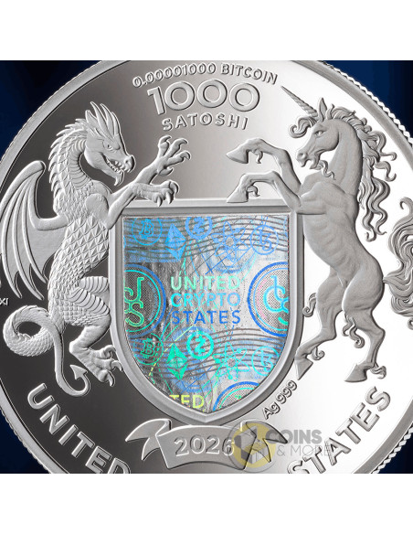 BULL Binary World 1 Oz Silver Coin 1000 Satoshi United Crypto States 2026 - Coins & More - Monedas por País