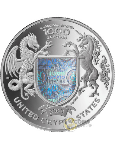 BULL Binary World 1 Oz Silver Coin 1000 Satoshi United Crypto States 2026 - Coins & More - Monedas por País