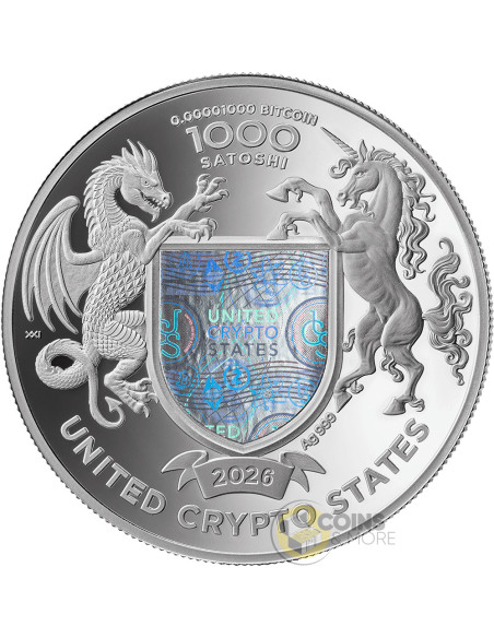 BULL Binary World 1 Oz Silver Coin 1000 Satoshi United Crypto States 2026 - Coins & More - Monedas por País