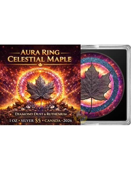 CELESTIAL MAPLE AURA RING Maple Leaf 1 Oz Silver Coin 5$ Canada 2026 - Coins & More - Canada