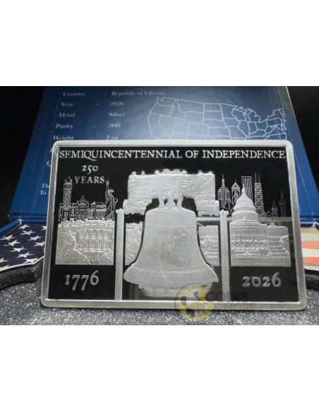 THE SEMIQUINCENTENNIAL OF U.S INDEPENDENCE 2 Oz Silver Coin 5$ Liberia 2026 - Coins & More - Liberia