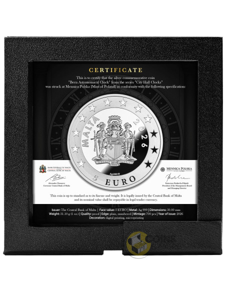 BERN City Hall Clocks 1 Oz Silver Coin 5€ Euro Malta 2025 - Coins & More - Europe